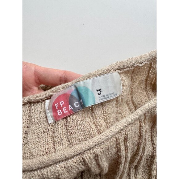 FREE PEOPLE BEACH Delancey Beige Cotton Blend Knit Cover-Up Sweater, Size M - Picture 9 of 13